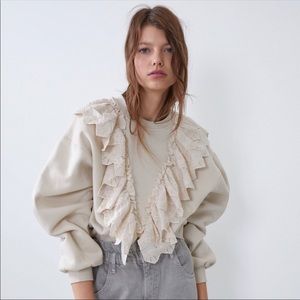✨Zara Cropped Ruffle Sweatshirt